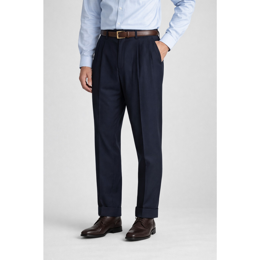 Gatsby Mens Pleated Dress Pants 34 Navy Cuffed Hem Trousers Formal Preppy Office